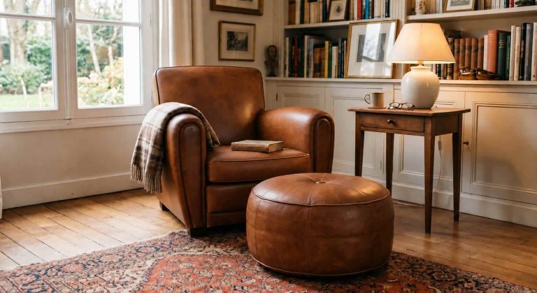 Pouf en cuir : le complément du fauteuil club